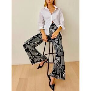 REFORMATION Sorrenti Pants Women 4 Black White Zine Magazine Newspaper Print NEW